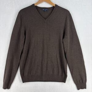 Gap V Neck Sweater Mens Small 100% Italian Merino Wool Brown